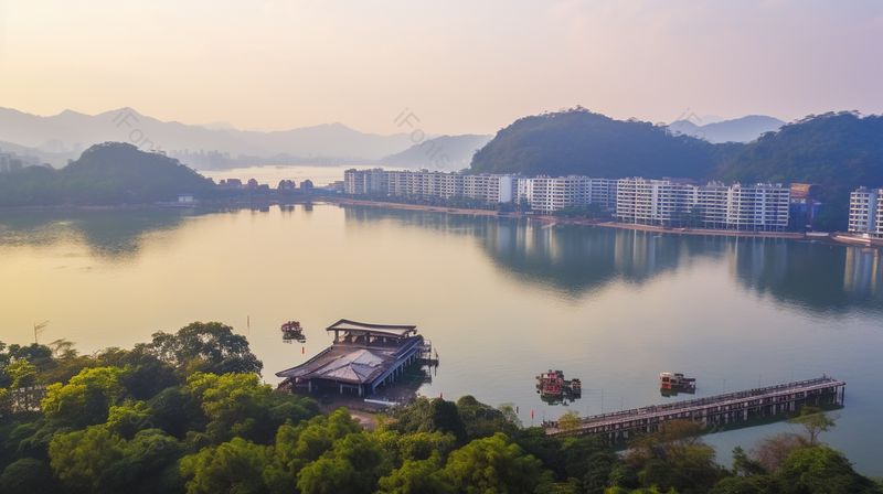 现代水面湖边建筑群景观,高清,摄影图,摄影图片,图片大全,摄影图免费下载